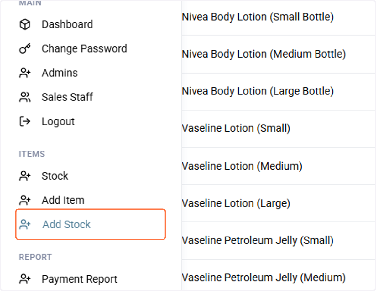 To add stock, Click on Add Stock,