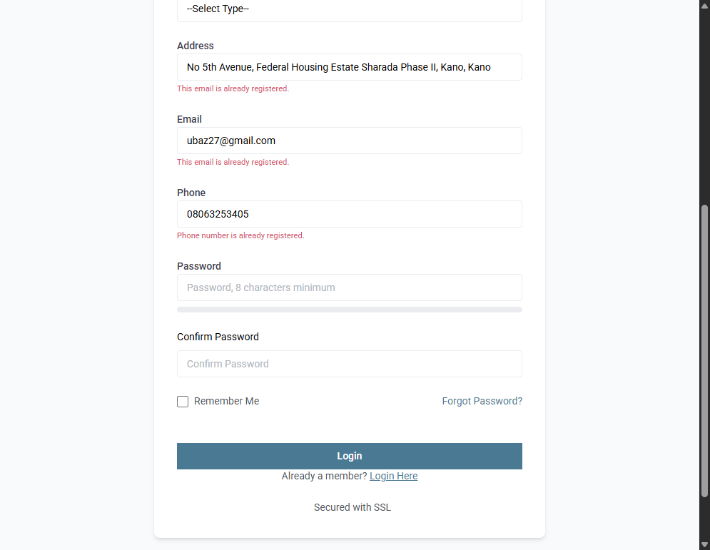 When the profile of the business is created, click on Login Here link to login to your account using the email address and set password