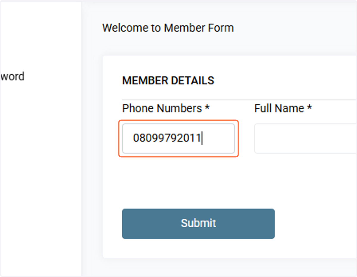 Provide his phone number which will be used as his username.