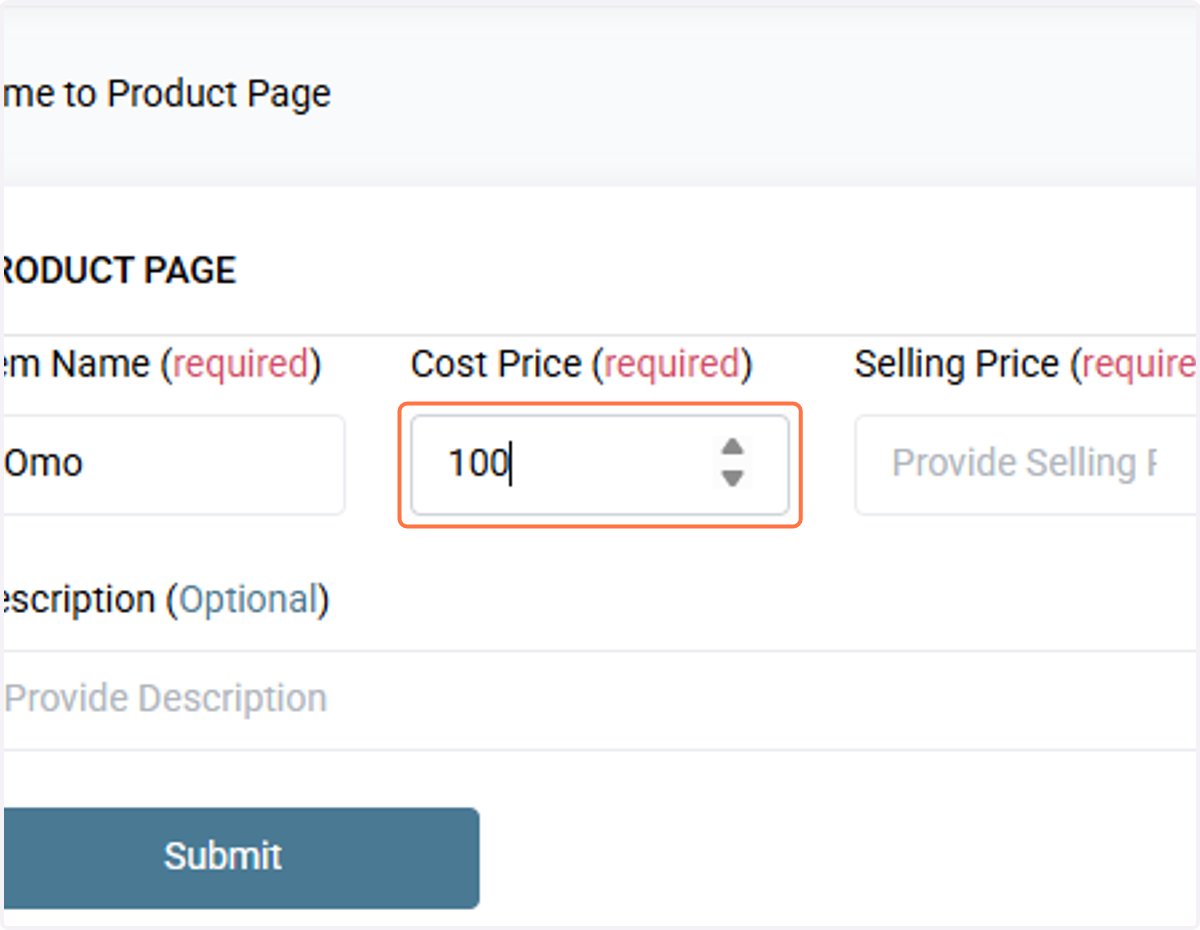 Type purchasing price of the item
