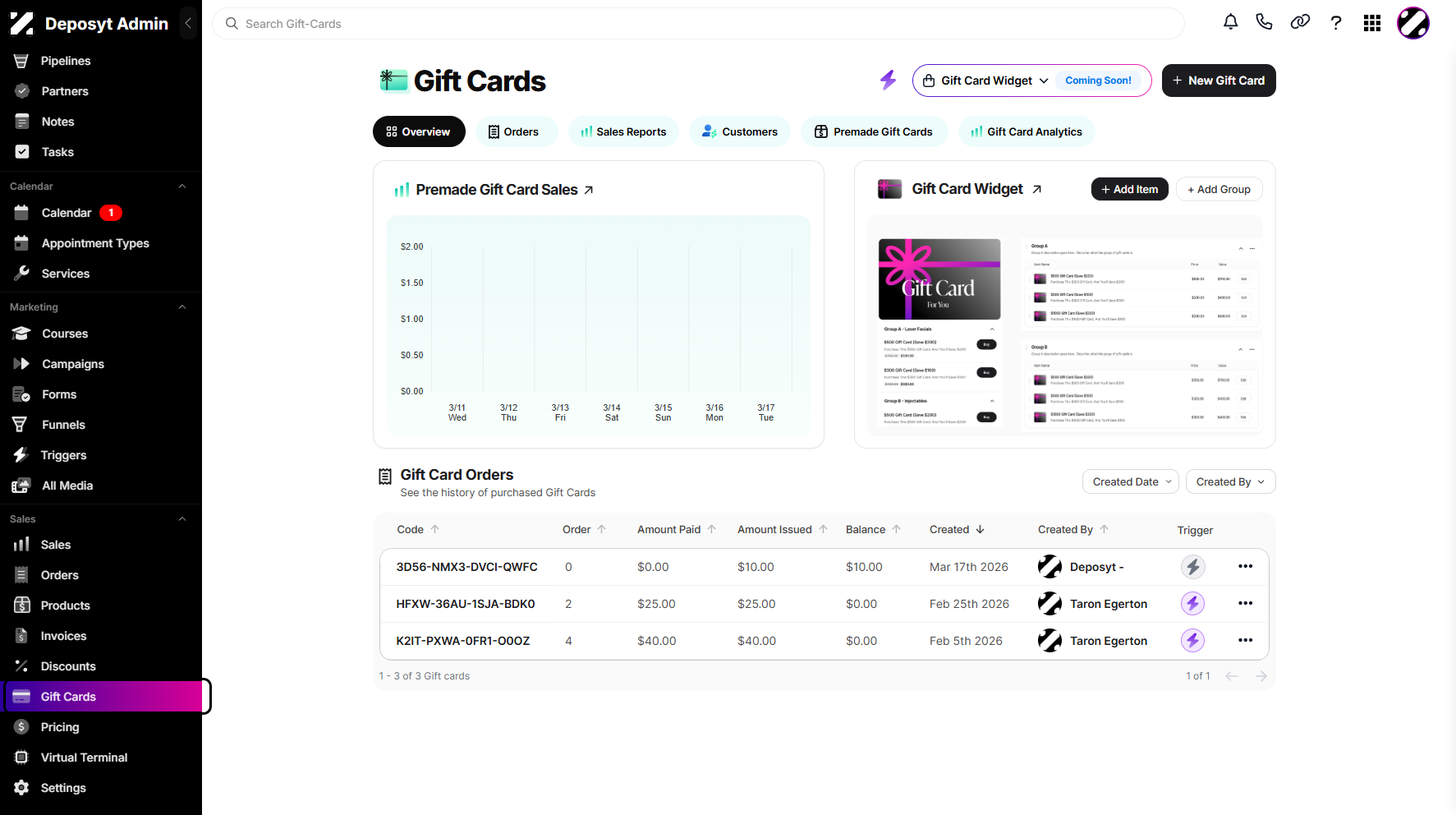 Step 1: On your Dashboard, navigate to the Gift Cards tab under the Sales section.
