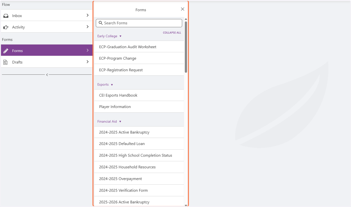 All Forms will list via Department to the right