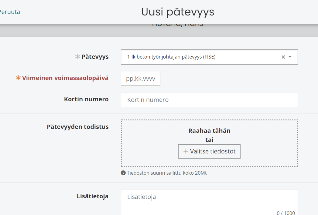 Valitse pätevyydelle viimeinen voimassaolopäivä