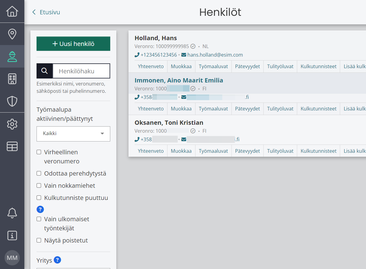 Valitse henkilö, jolle haluat lisätä pätevyyden
