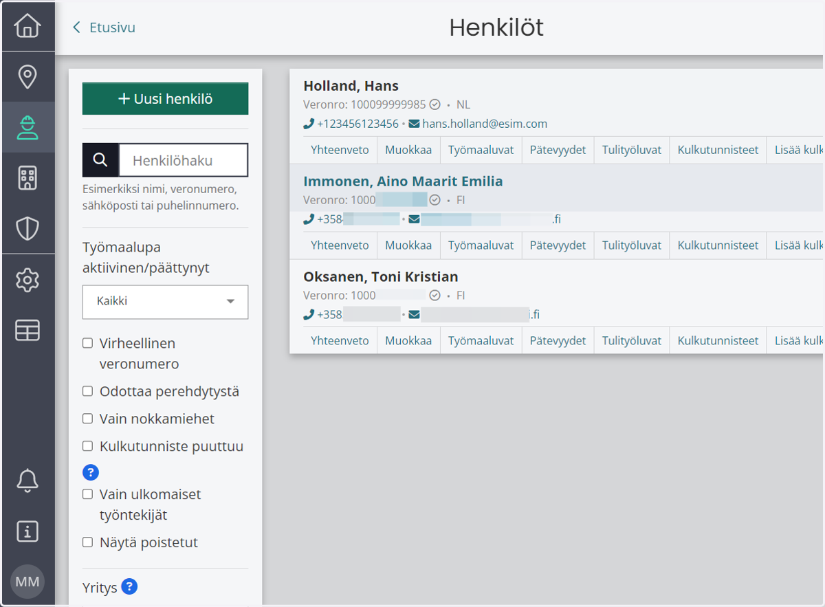 Valitse henkilö, jolle haluat lisätä pätevyyden