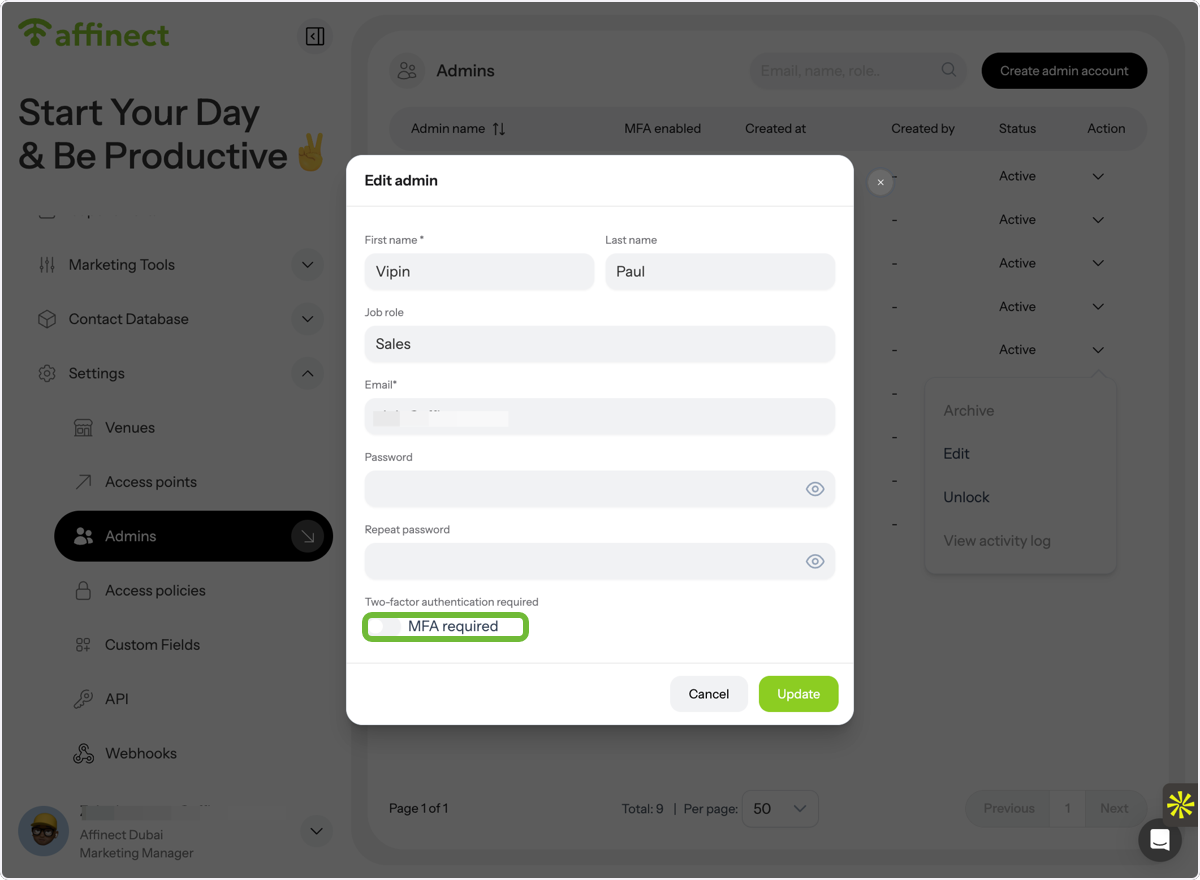 Enable MFA Requirement
