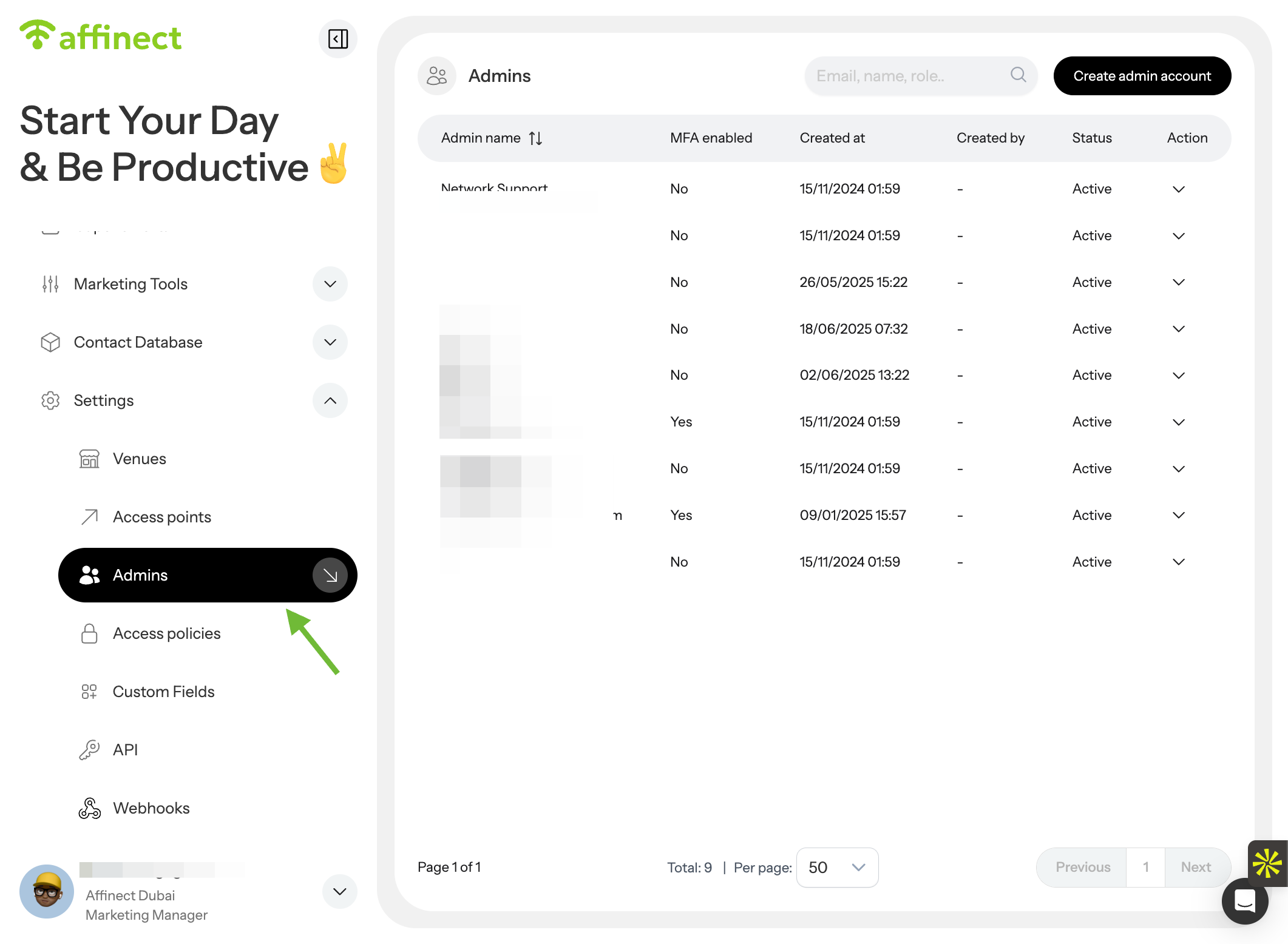 Navigate to Admin Settings