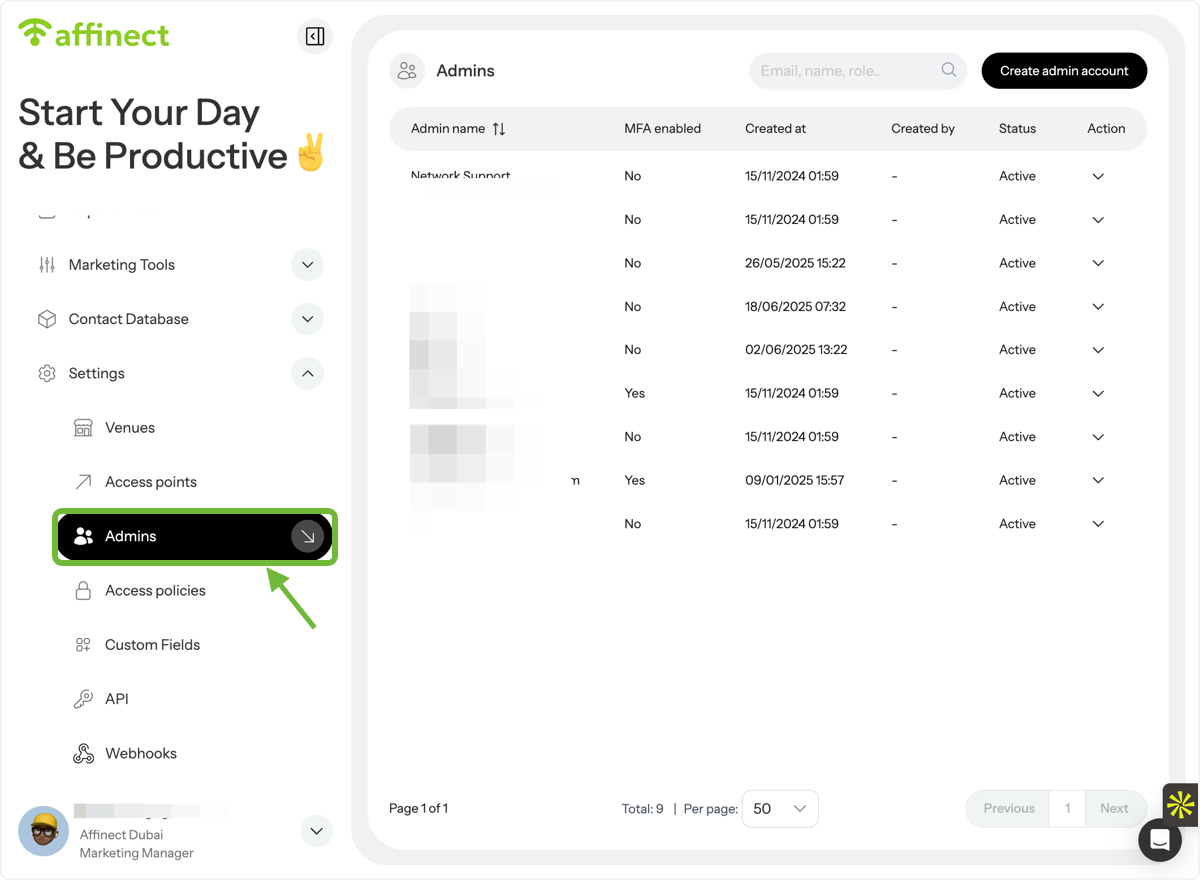 Navigate to Admin Settings