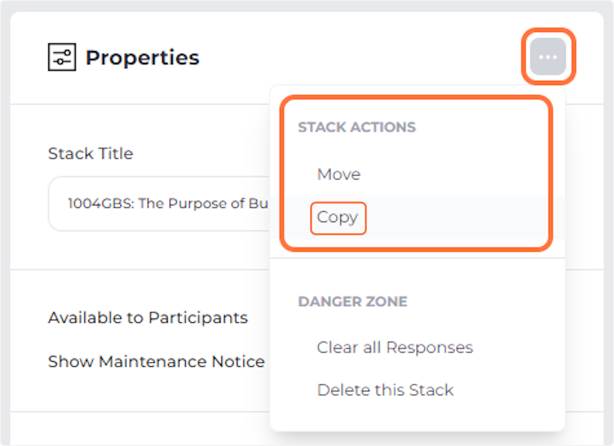 Open the Stack Actions menu and click Copy.