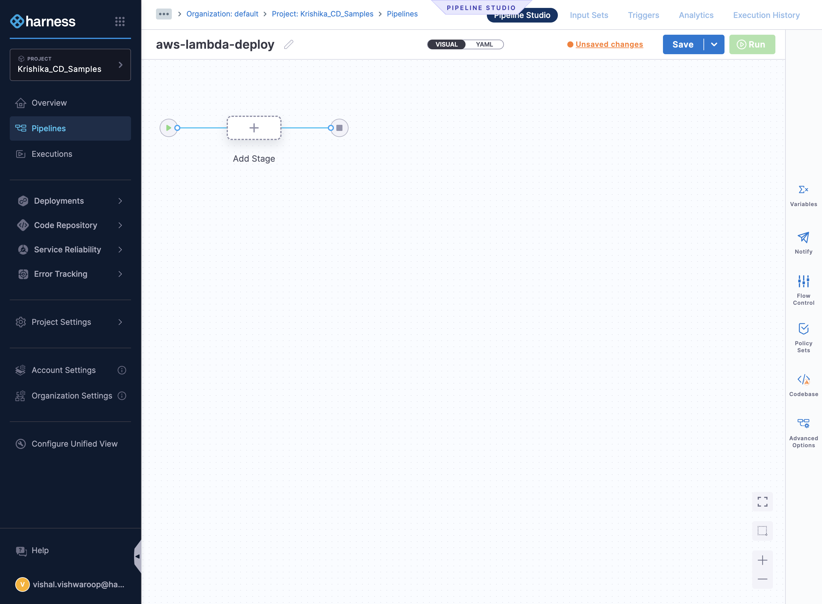 In the pipeline studio, click on Add Stage