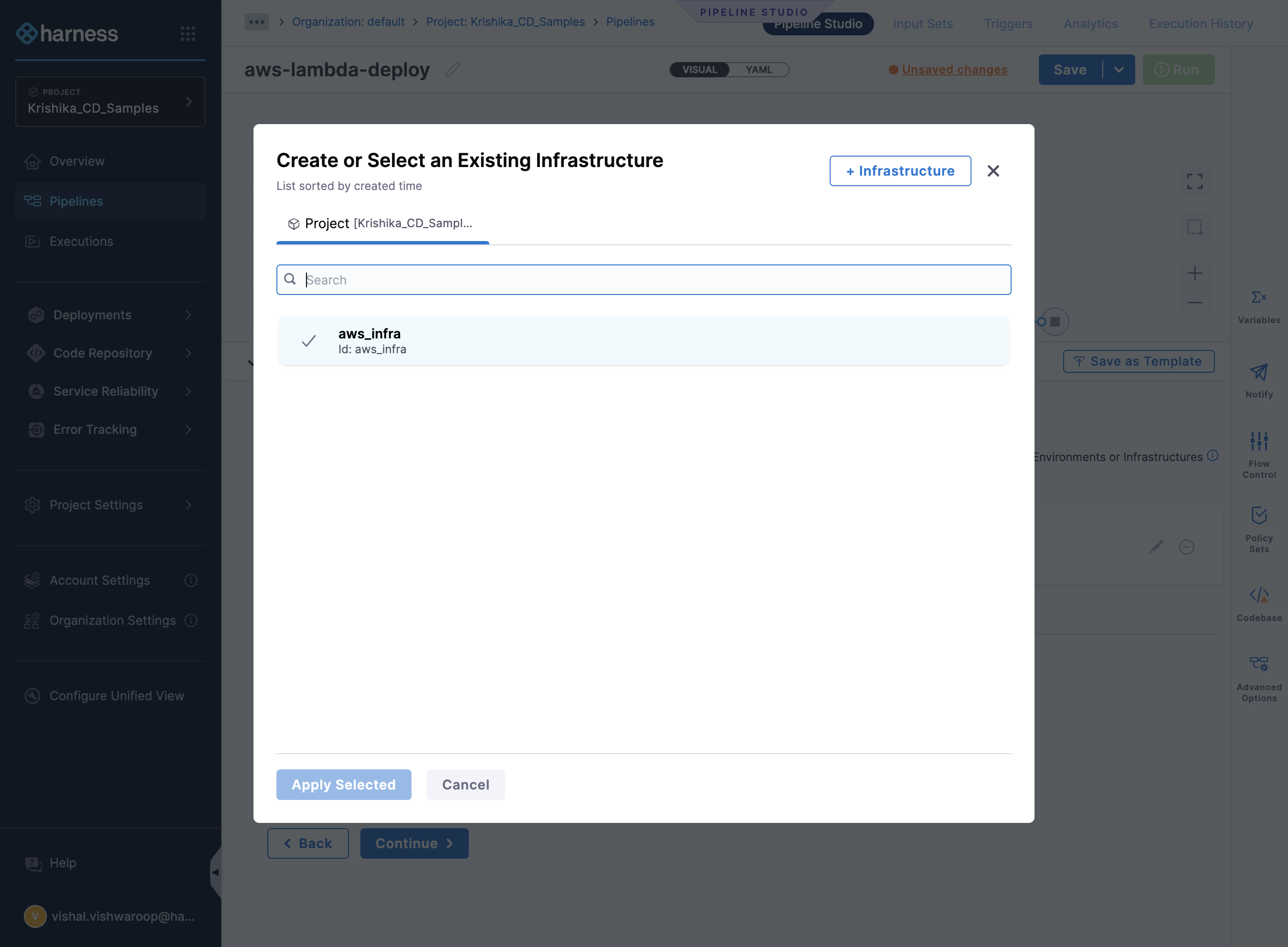 Select the Infrastructure, click on apply selected.