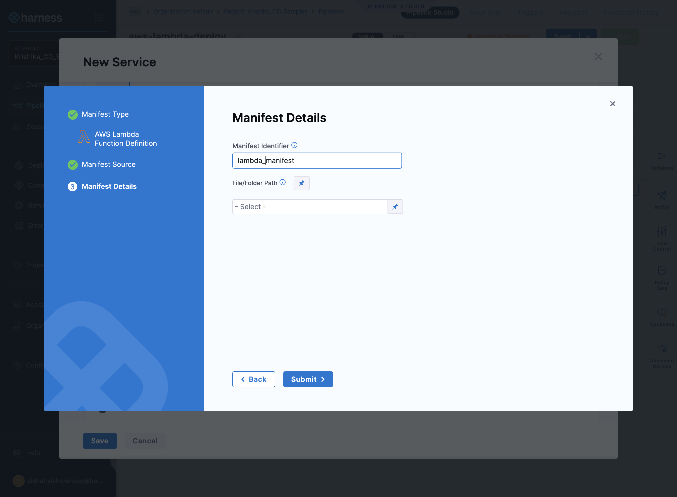 Select the path for the manifest file