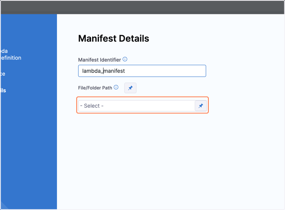 Select the path for the manifest file