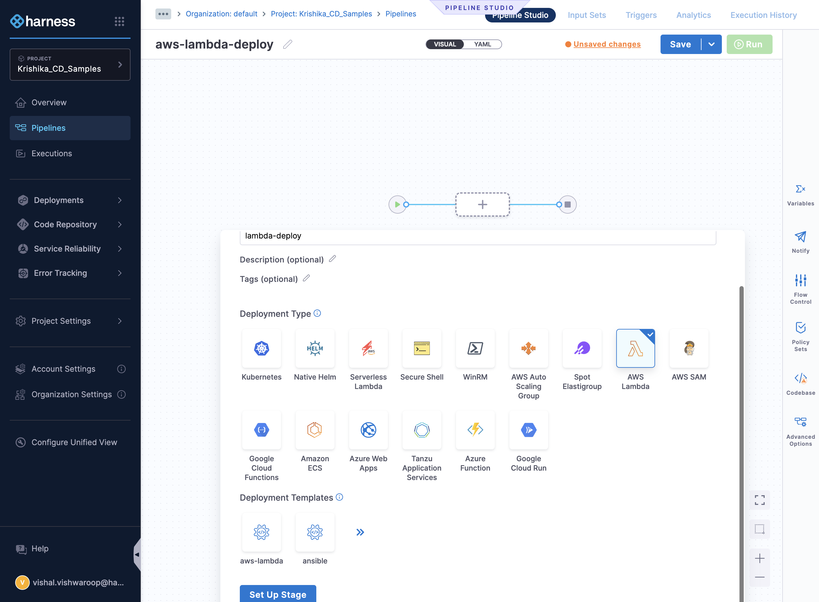 Select AWS Lambda as deployment type