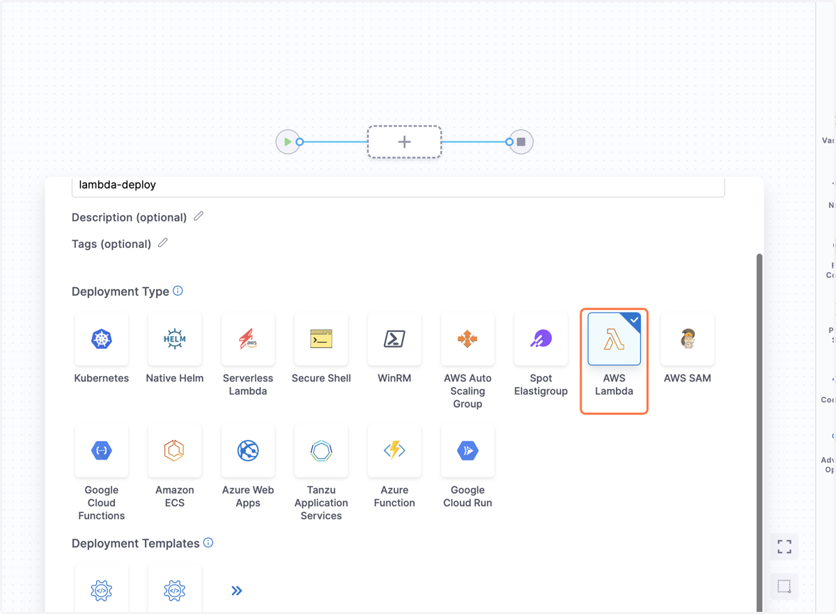 Select AWS Lambda as deployment type