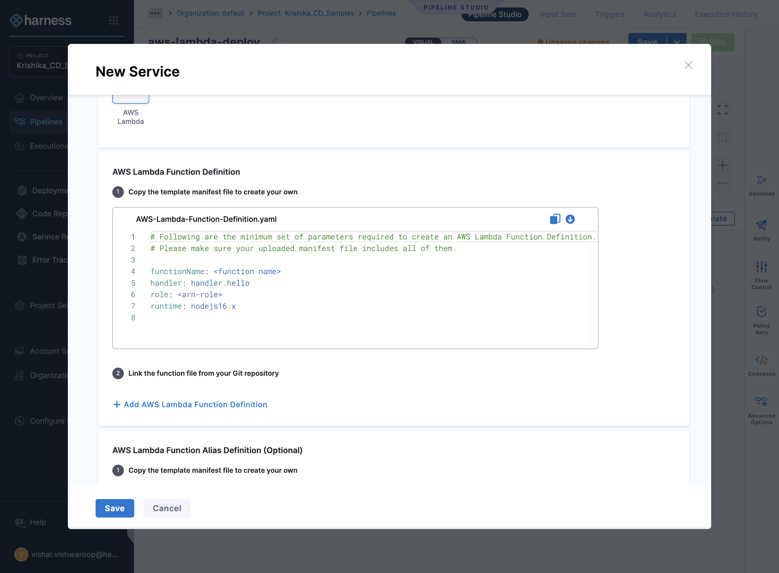 Click on Add AWS Lambda Function Definition