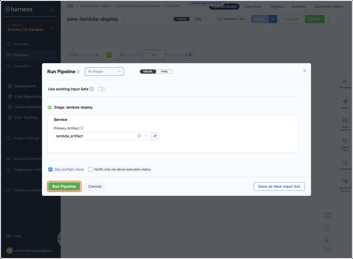 Click on Run Pipeline