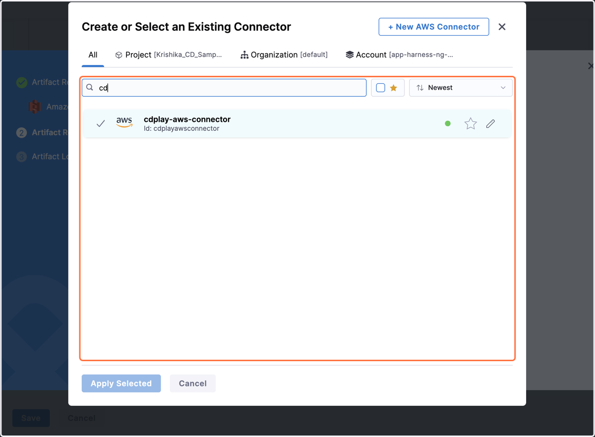Select the AWS Connector