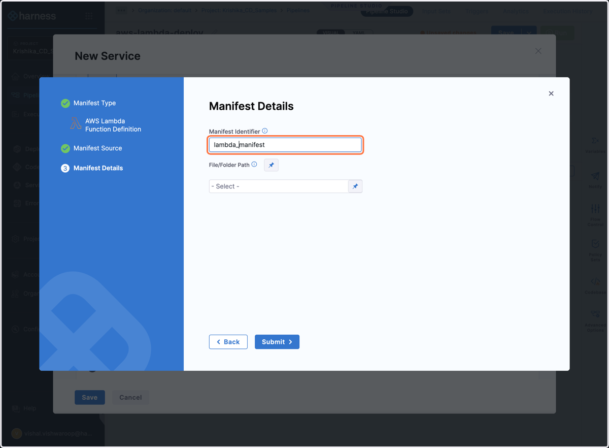 Provide the name for lambda manifest