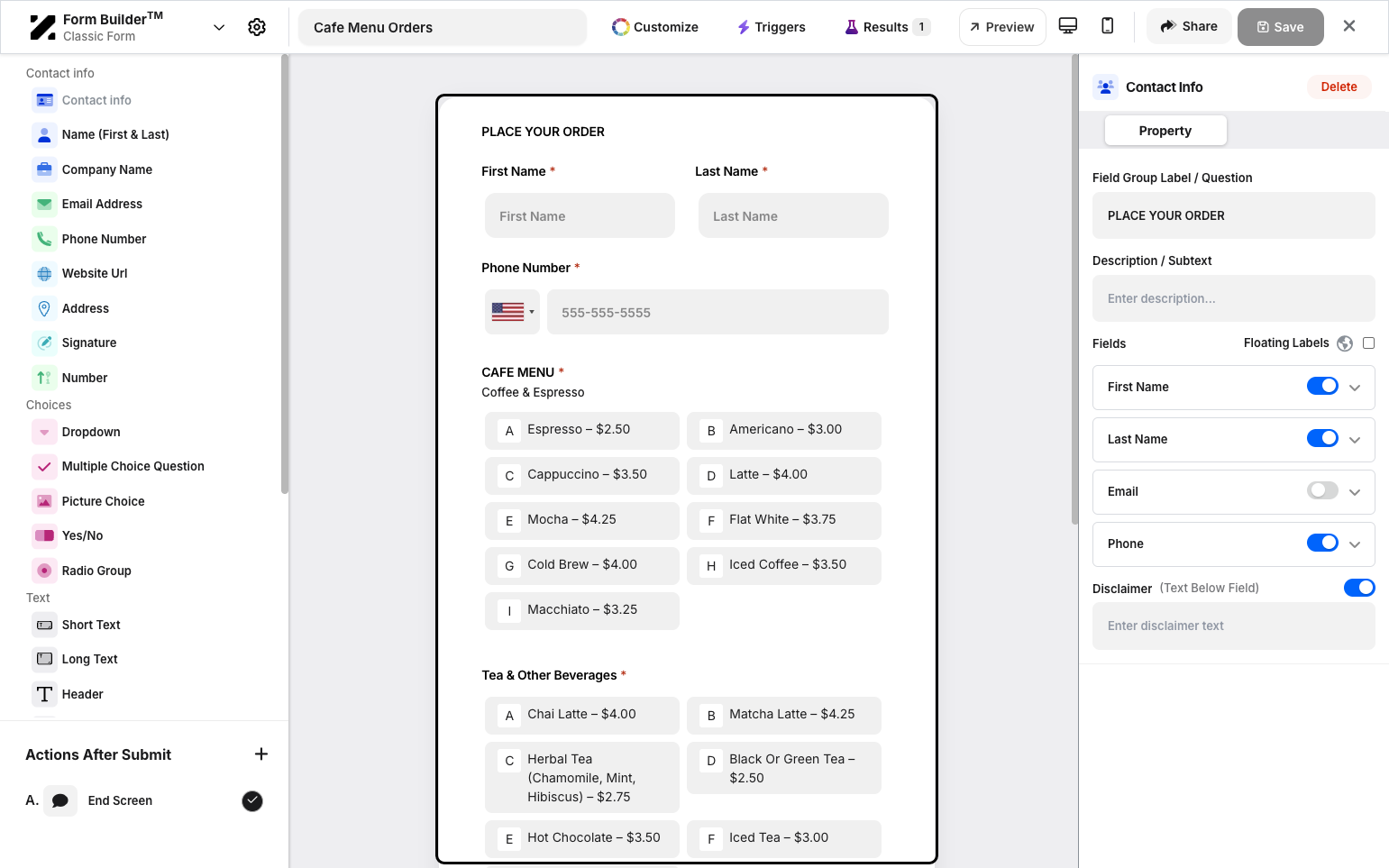 Step 7: In the middle section, your existing form is displayed, and you can edit the widgets or questions from here.