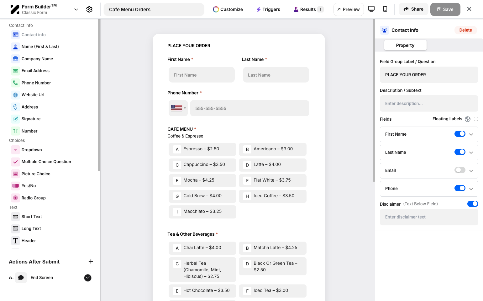 Step 6: On the left side, there is a list of all widgets you can add to your form.