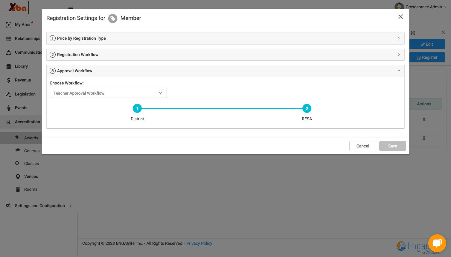 Click on Registration Settings for Member…