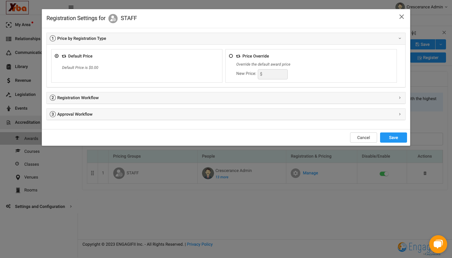 Click on Registration Settings for STAFF…