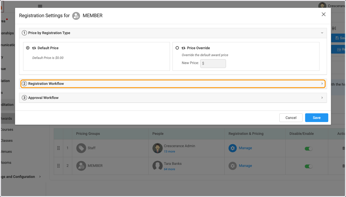 Click on Registration Workflow