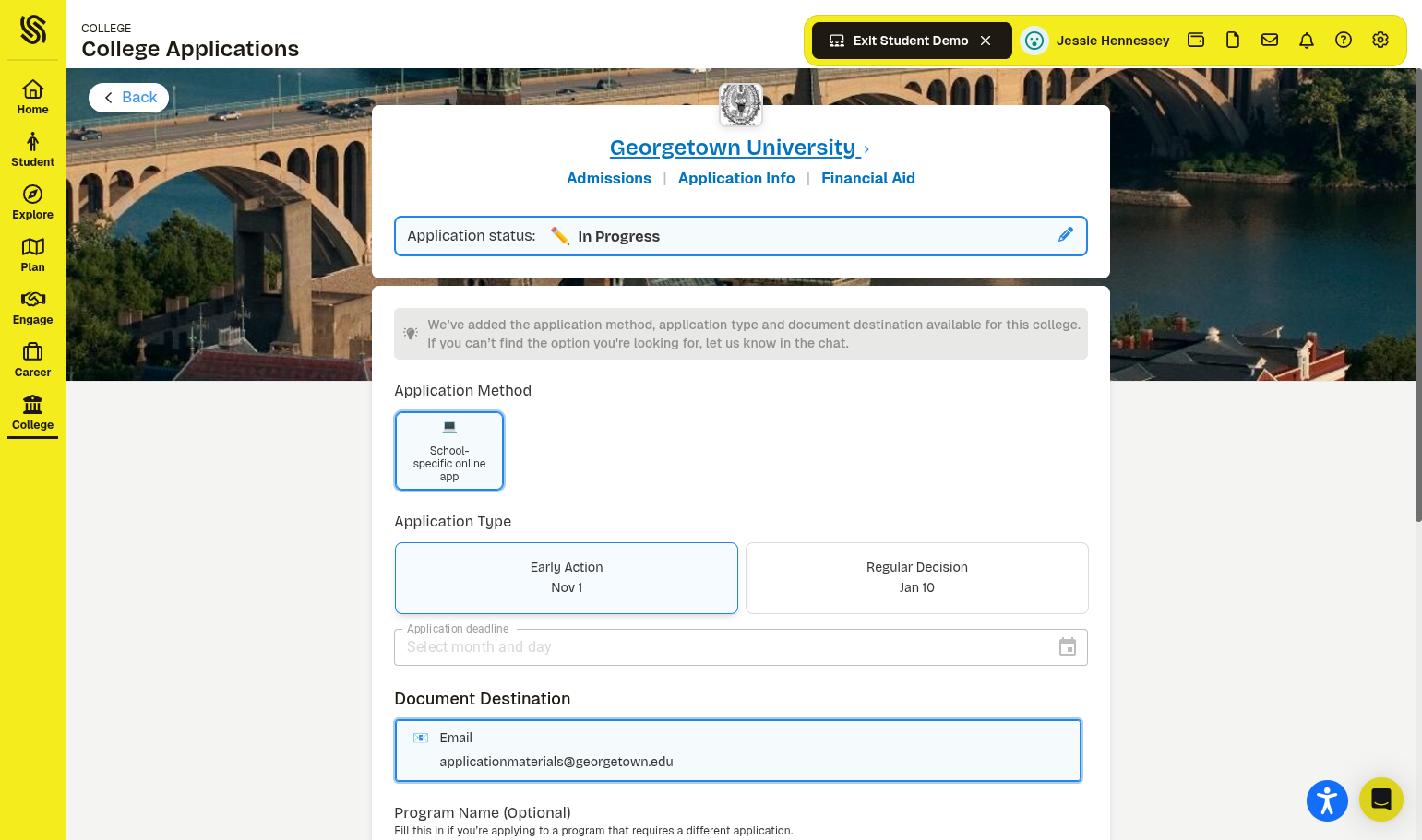 Click on application type
