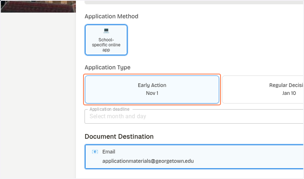 Click on application type