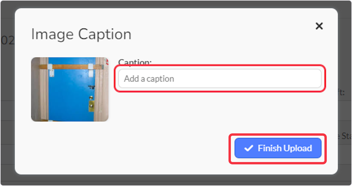 Enter an image caption if desired and then select Finish Upload.