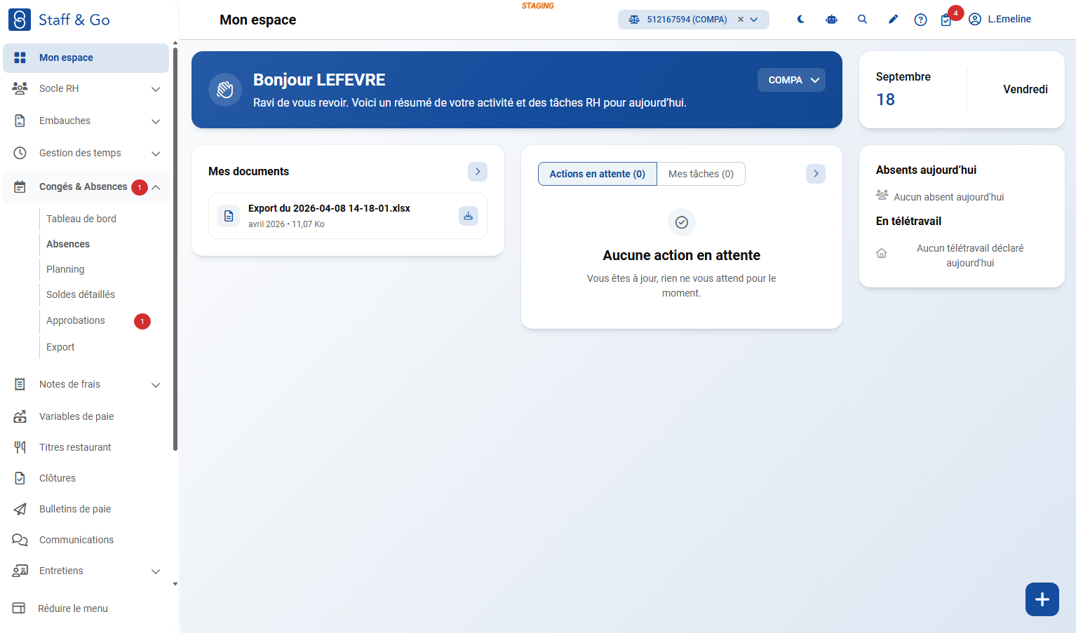 Cliquer sur Absences dans le module Congés et absences