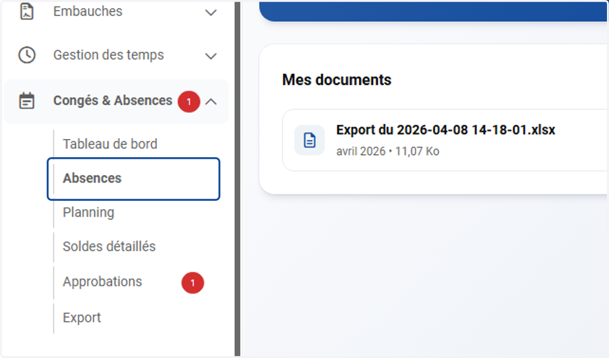 Cliquer sur Absences dans le module Congés et absences
