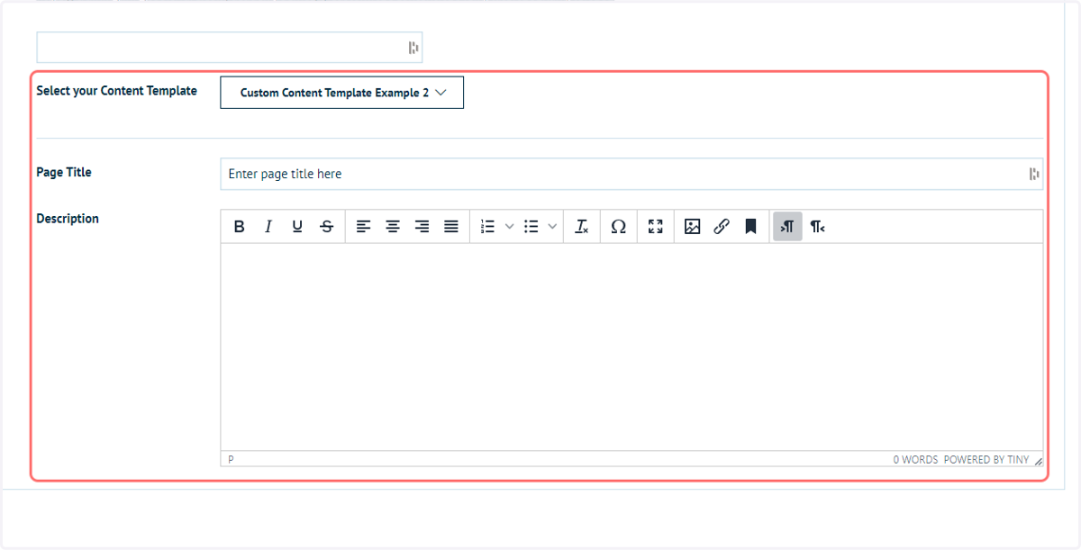 Select your Content Template from the dropdown list