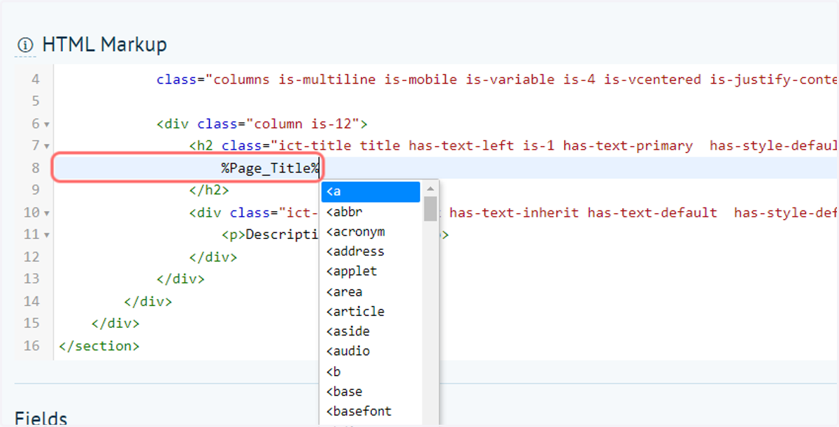 Paste the placeholder into your HTML code