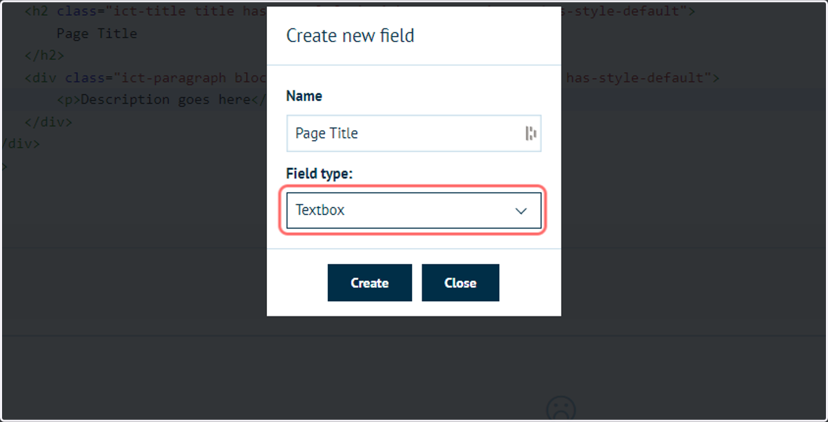Select the type of field you wish to create