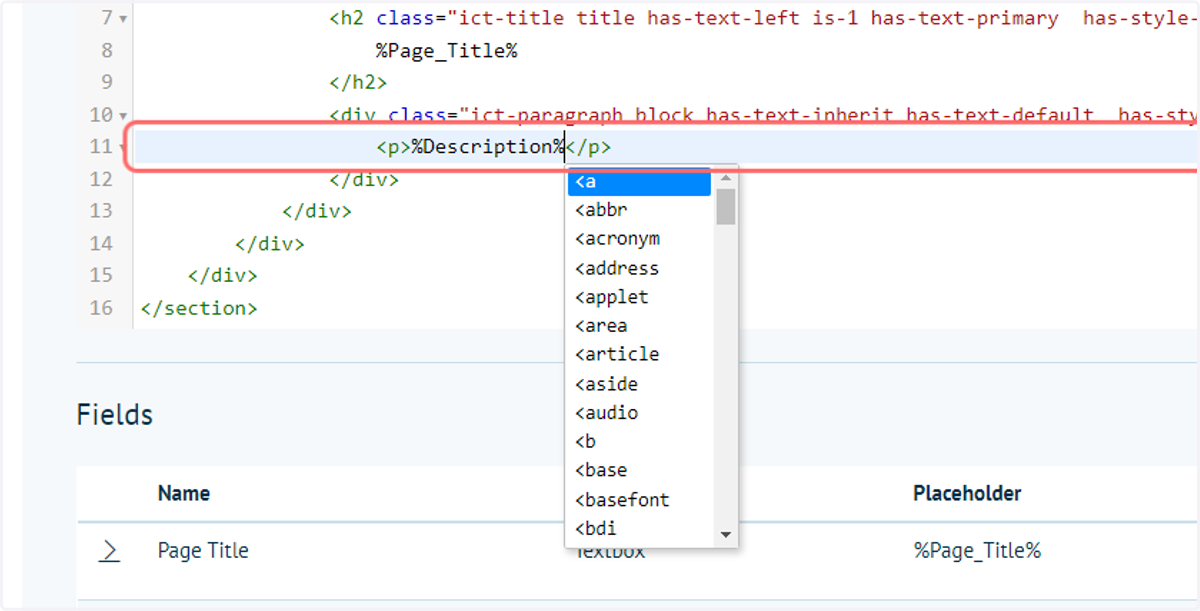 Paste the placeholder into your HTML code