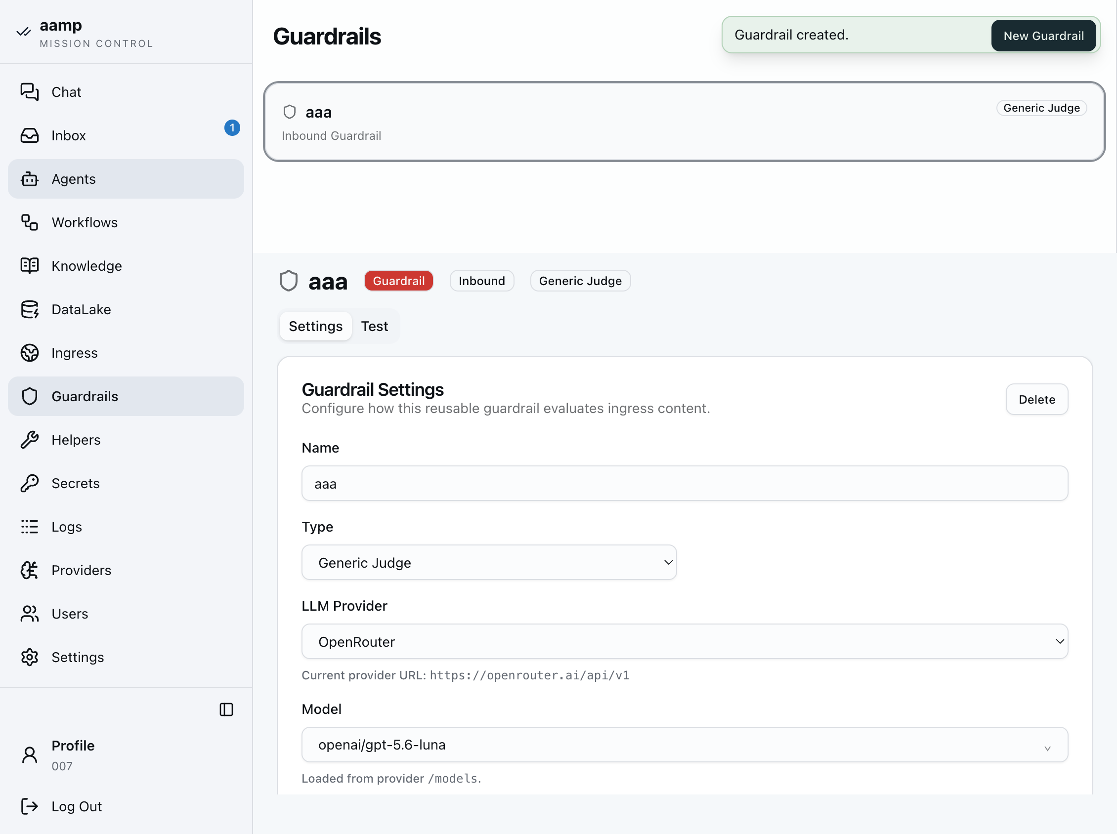 Step 6 of the guardrails walkthrough