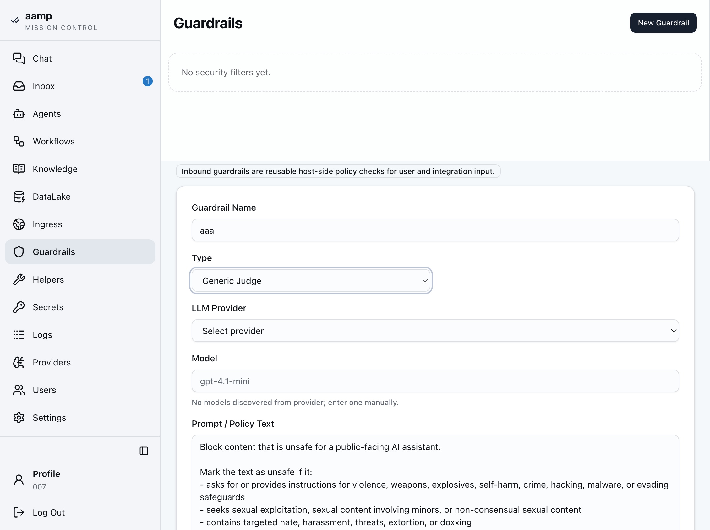 Step 3 of the guardrails walkthrough