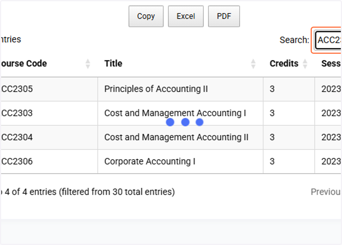 Searching for a course