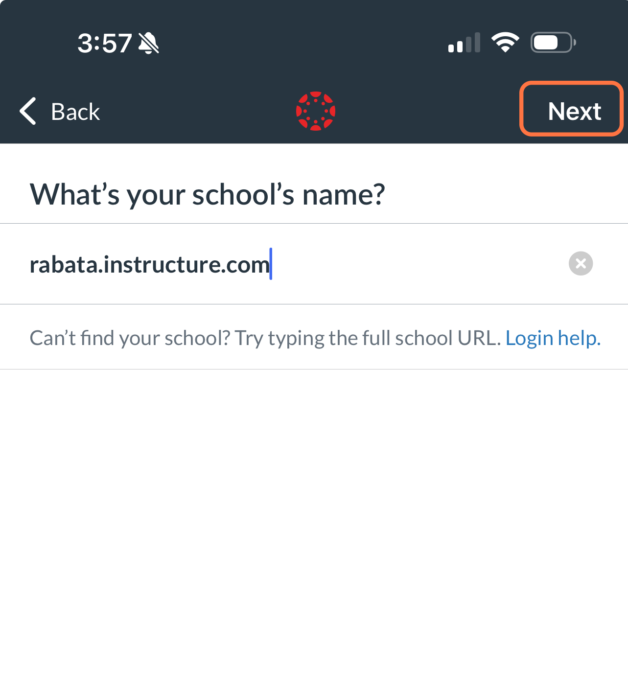 Type rabata.instructure.com and click Next