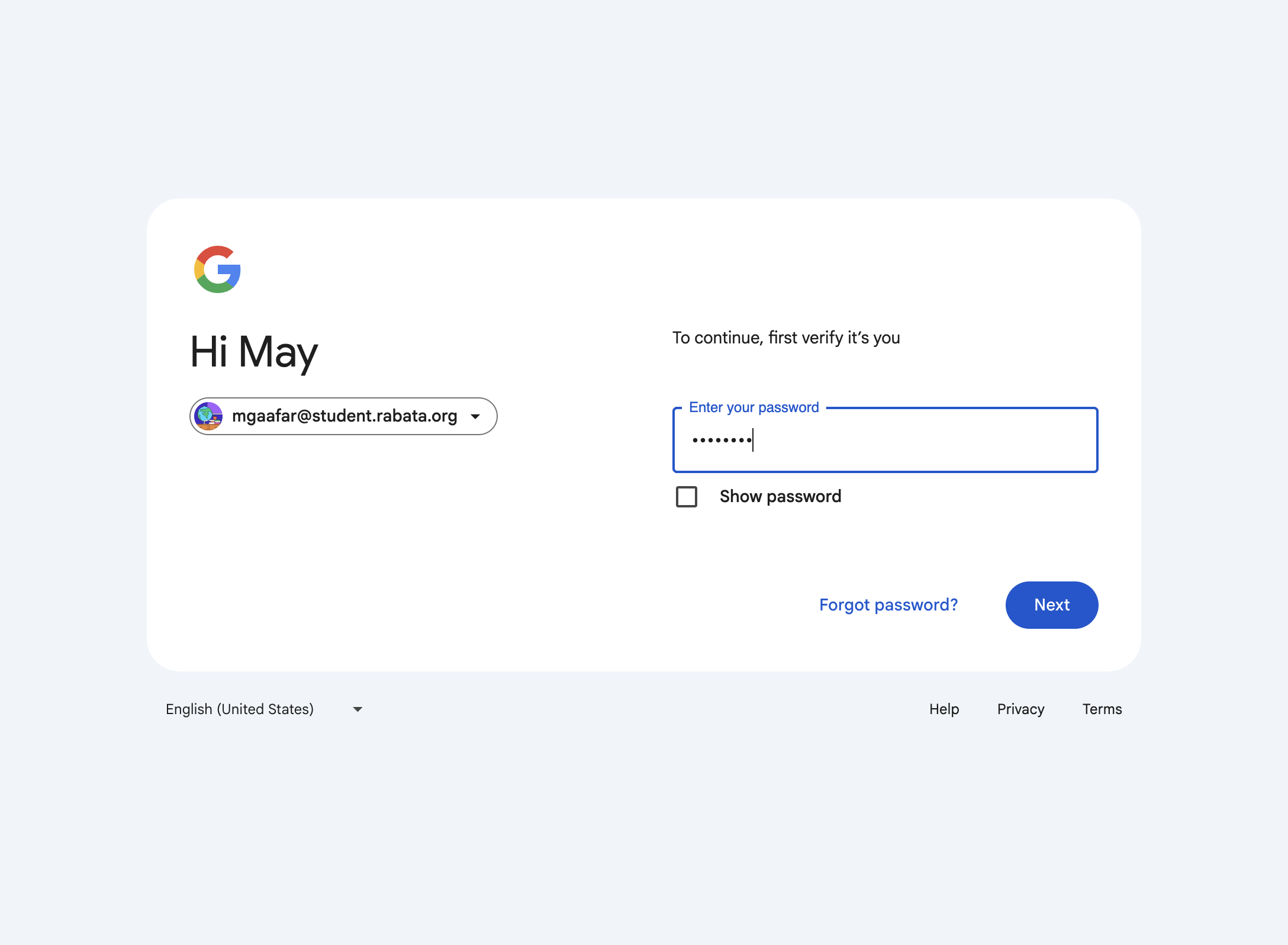 Enter your password and click Next