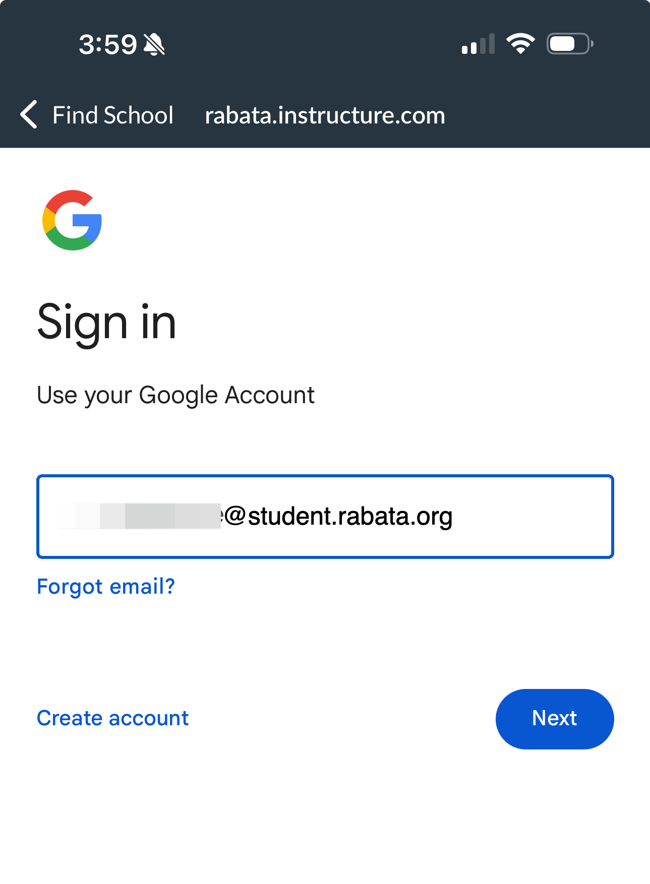 Sign into your student account