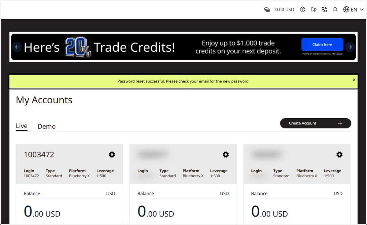A confirmation will be shown on your Client Portal.