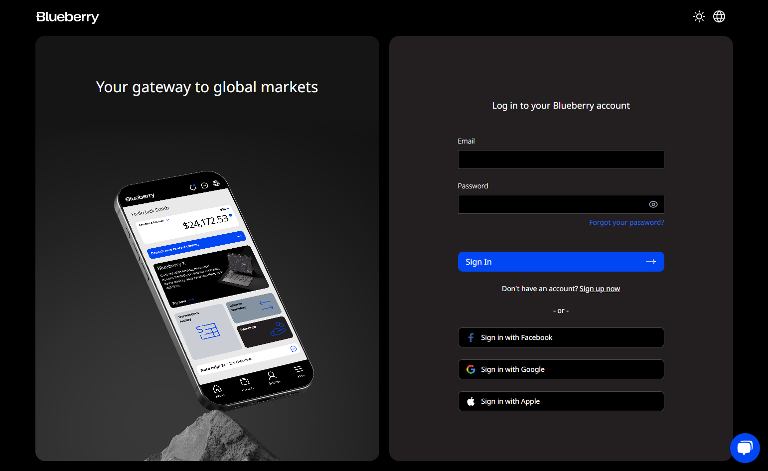 Click on Log in to your Blueberry account Client Portal...