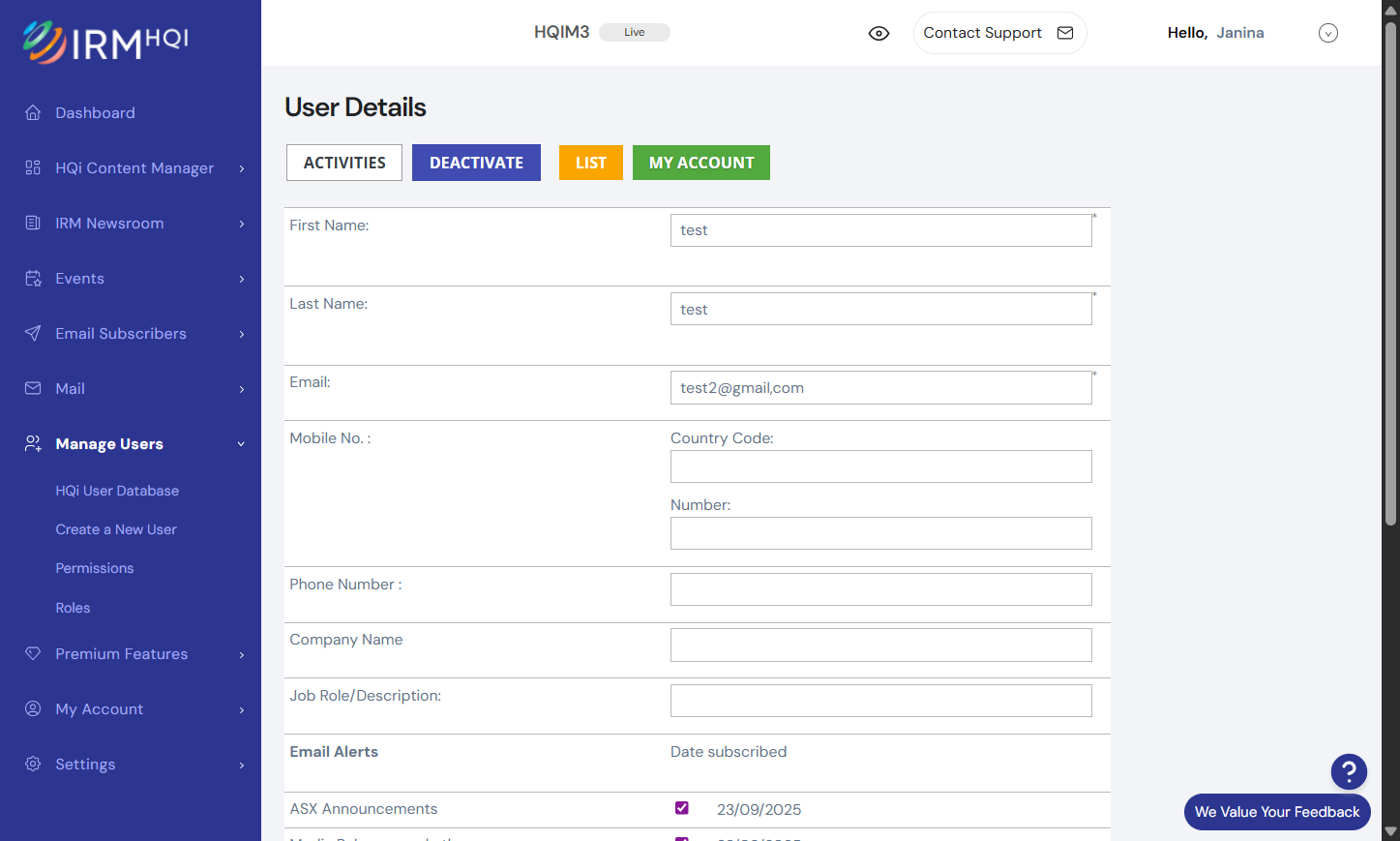 Once you see the screen below, just hit the "Deactivate" button and the user will no longer be allowed to log into your site.