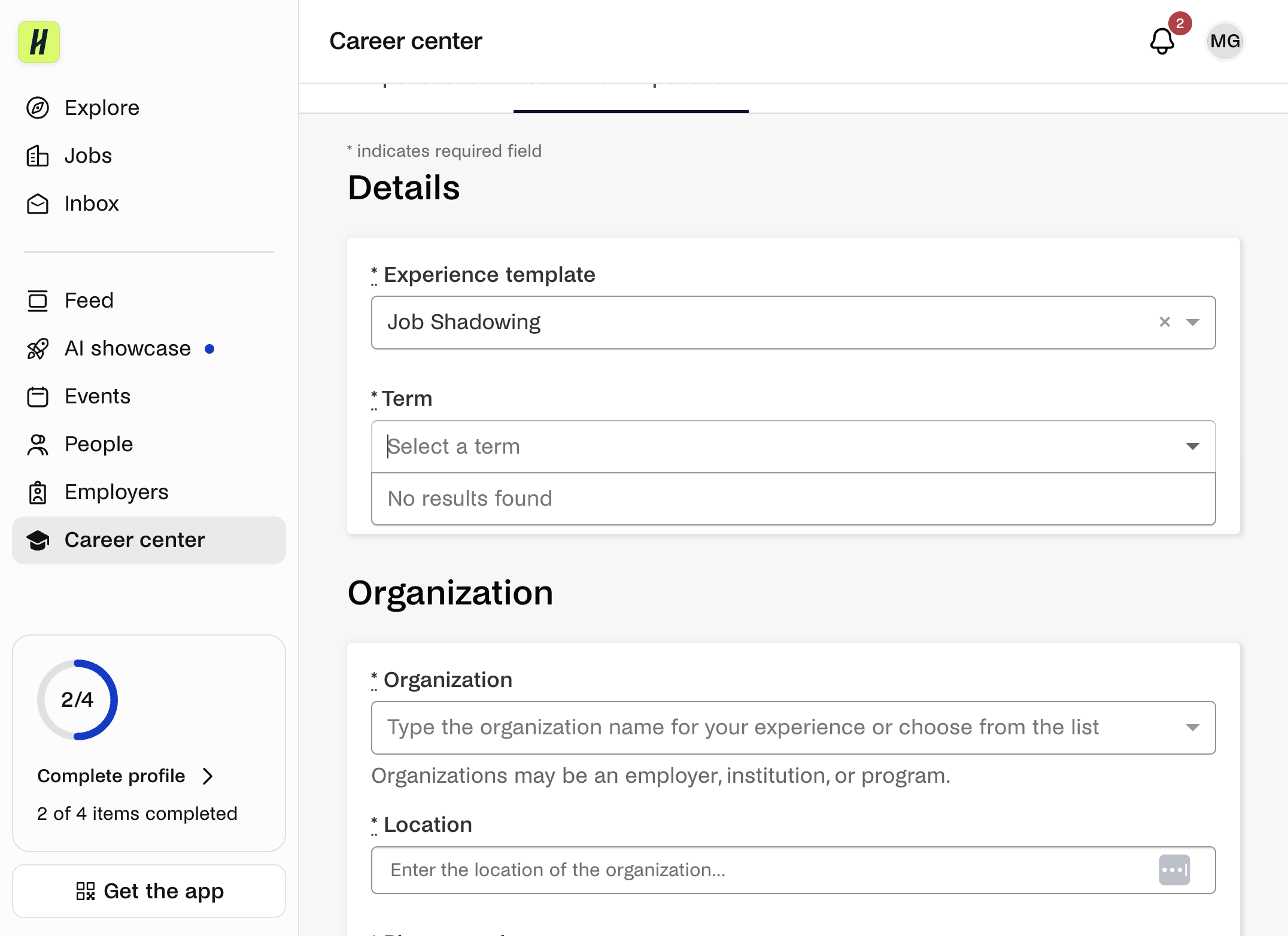 Choose the appropriate term from the dropdown menu.