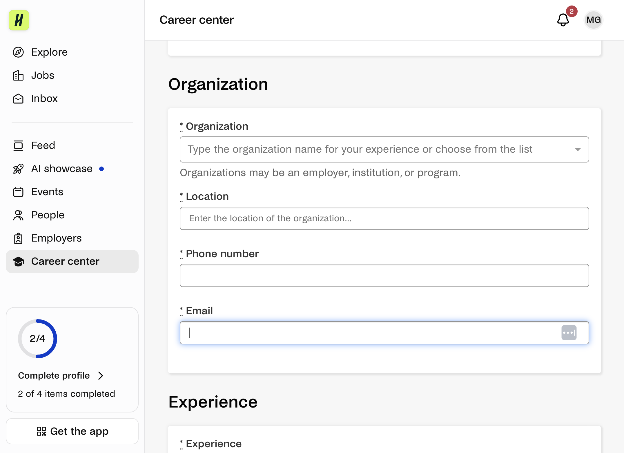 Enter the email for the job shadowing site/site supervisor.