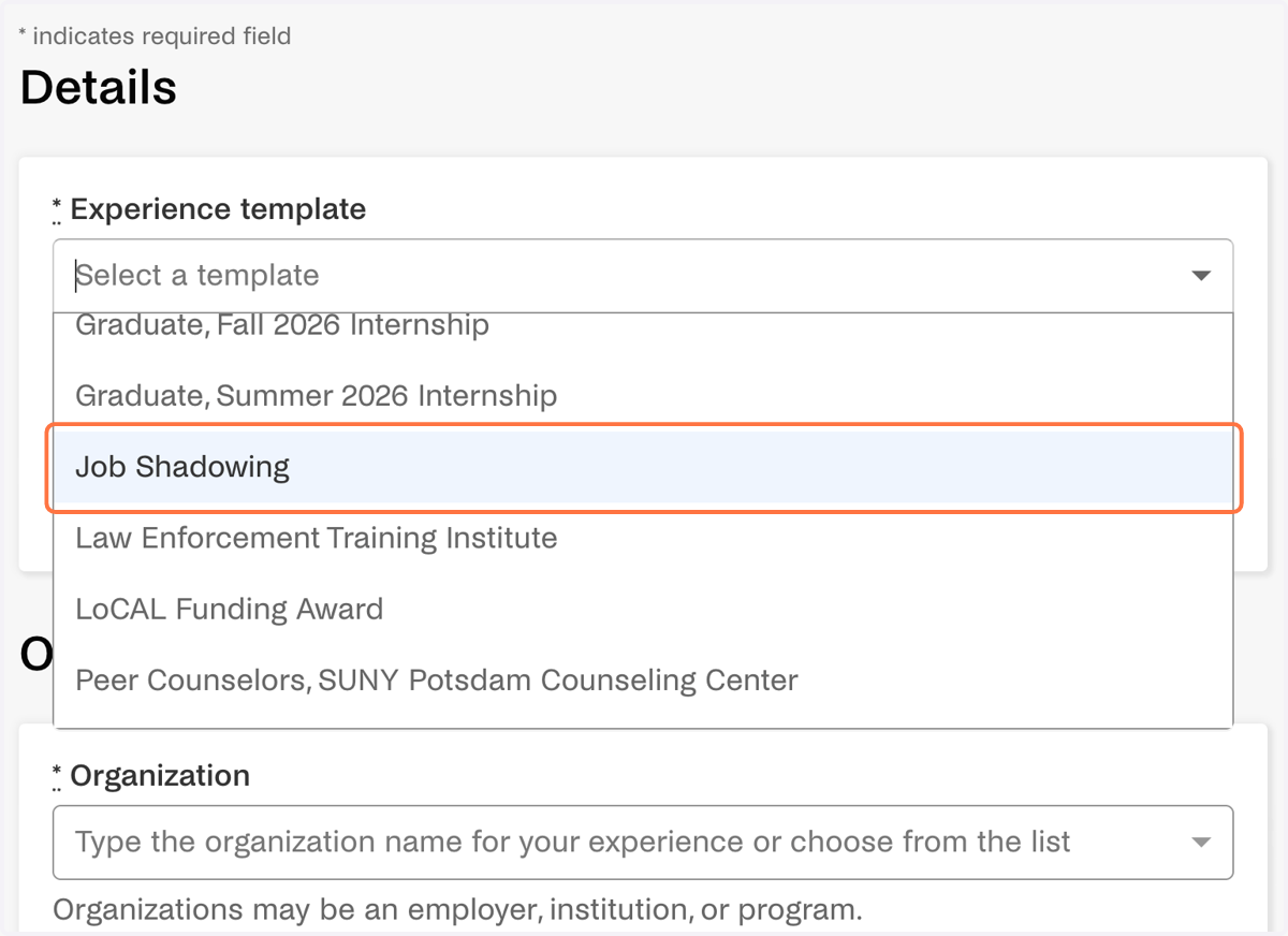 Click on Job Shadowing
