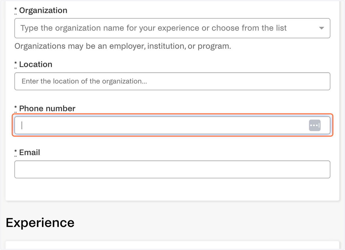 Enter the phone number for the job shadowing site/site supervisor.